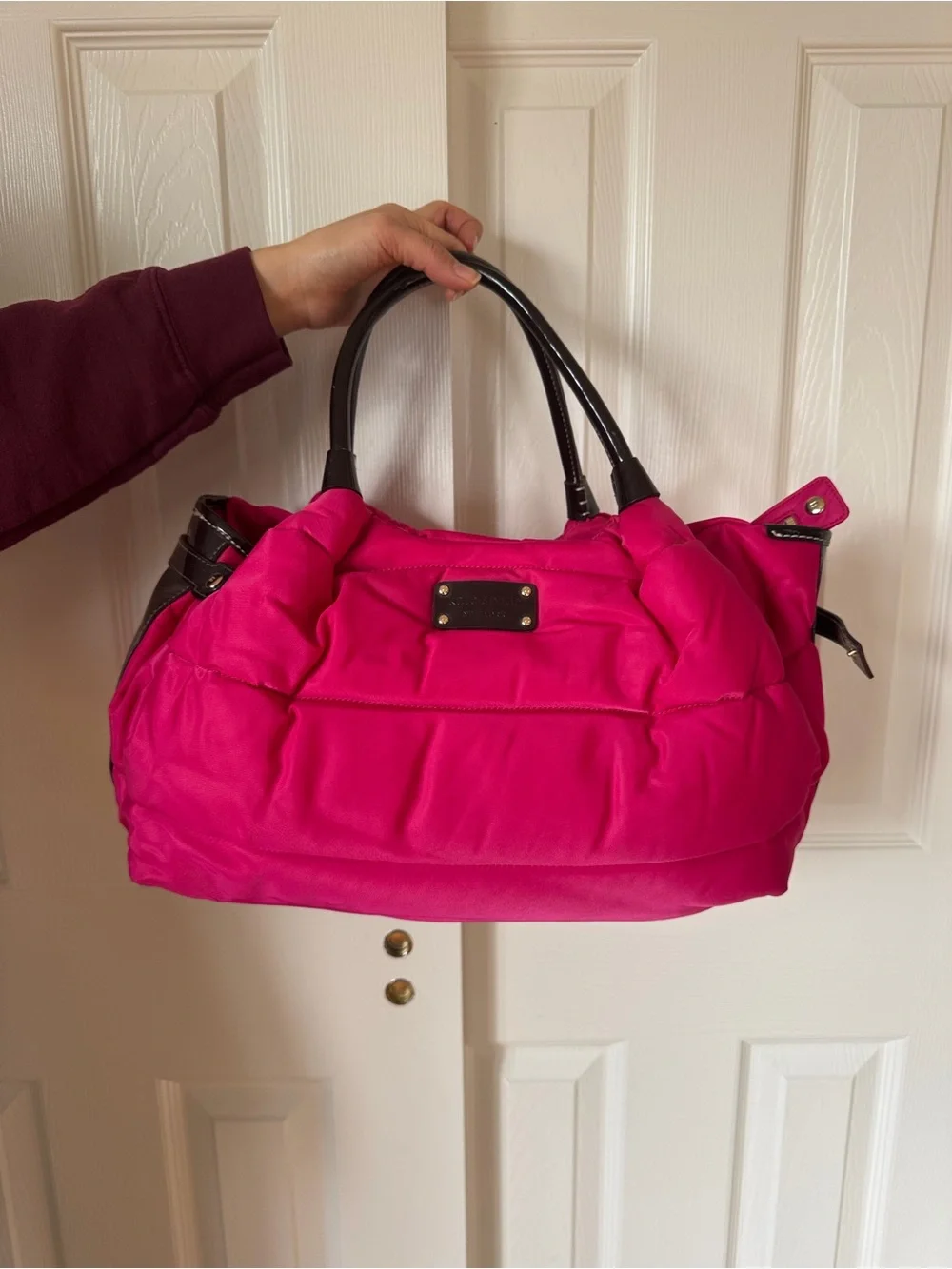 Kate Spade Hot Pink Quilted Tote with Black Handles